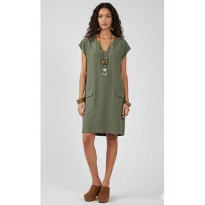 Bar III Cap Sleeve Pullover V Neckline Shift Mini Dress Olive Green Women's XS